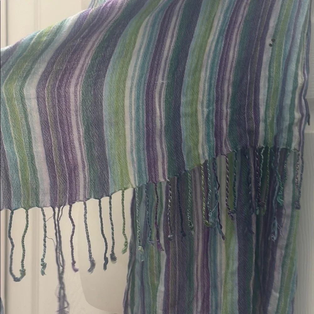 ❤️3 for $15!❤️ Purple and Green Striped Scarf with Fluid Design